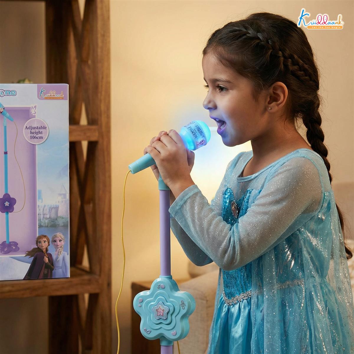 Kriiddaank Frozen Theme Karaoke Microphone with Adjustable Stand for Kids Sky blue