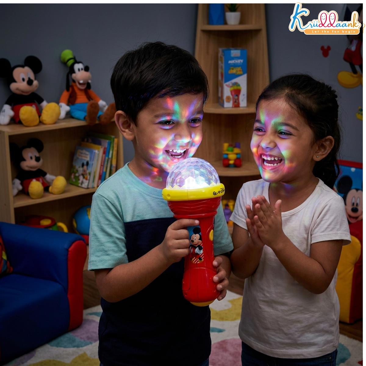 Disney Mickey Kriiddaank Mouse Theme Musical Microphone Karaoke Toy for Kids with Disco Projection Lights & Music