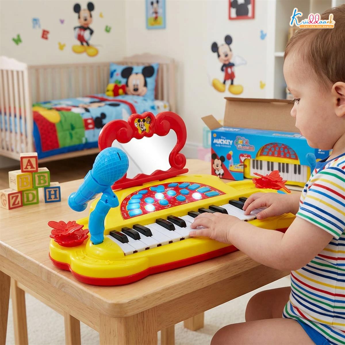 Kriiddaank Mickey Mouse Theme Junior Musician Piano & Drum Set for Kids