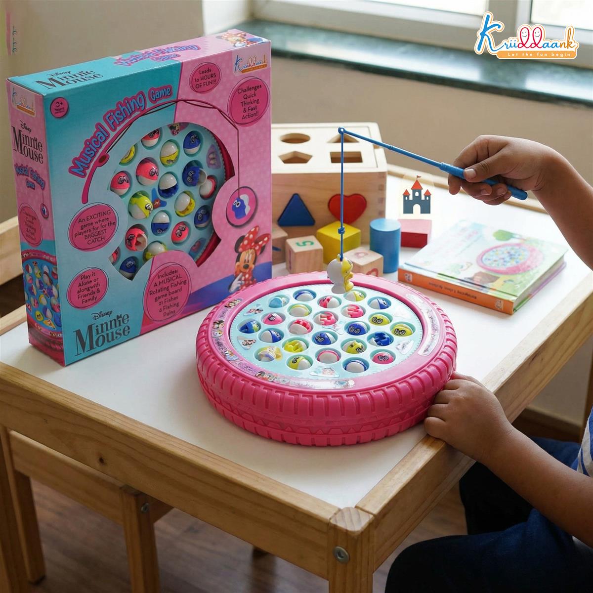 Kriiddaank Minnie Kriiddaank Mouse Musical Fishing Game - Rotating Battery Operated Pond with 21 Fish & 4 Fishing Poles