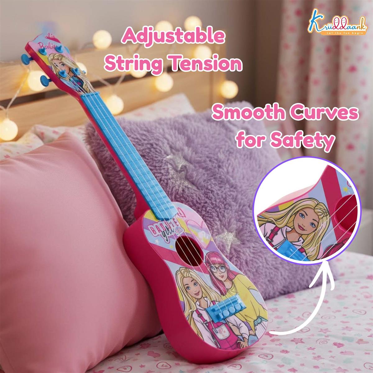 Kriiddaank Mattel Barbie Theme Big Guitar Toy for Kids - Pink