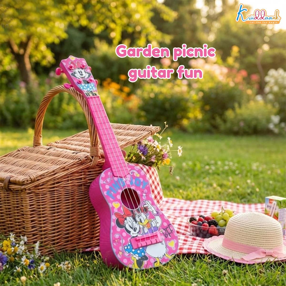 Kriiddaank Minnie Guitar Big - 4-String Musical Toy for Kids with Adjustable Tension