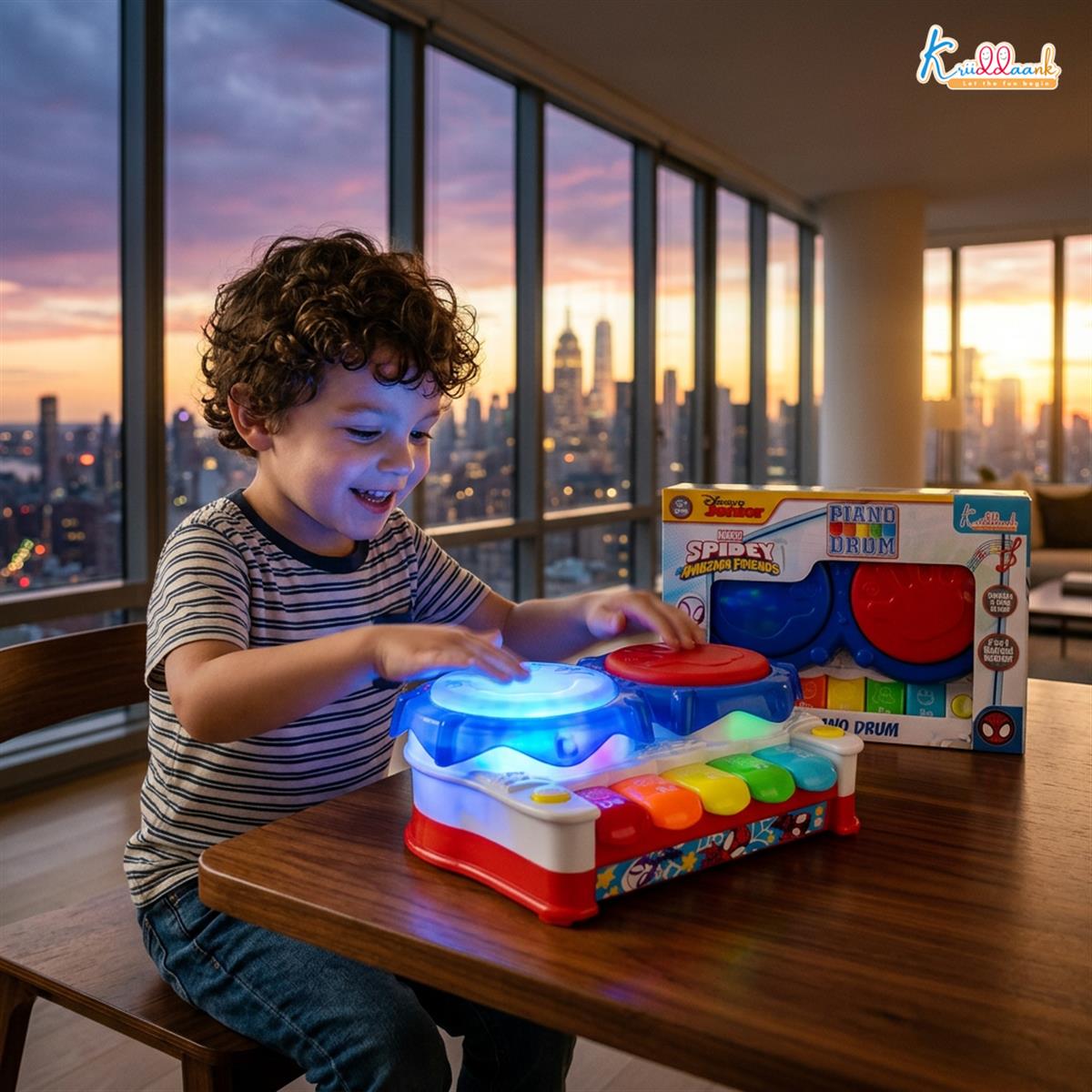 Kriiddaank Spiderman Theme 2-in-1 Drum and Piano Music Toy for Kids