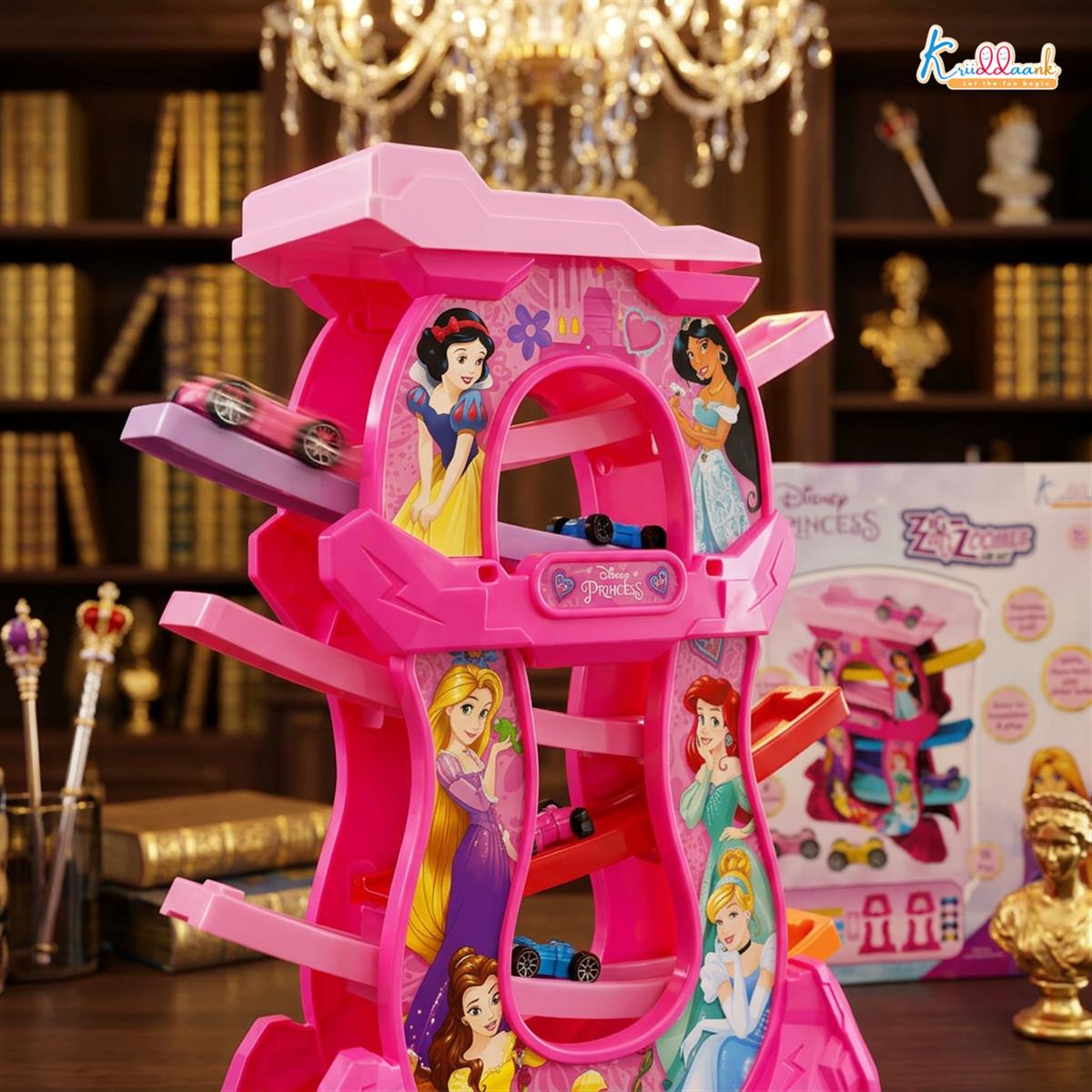Kriiddaank Princess Zig Zag Zoomer Ramp Racer Car Track for Toddlers Pink