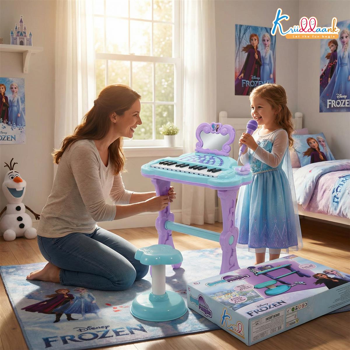 Kriiddaank Frozen-Themed Little Pianist Keyboard with Microphone & Stool