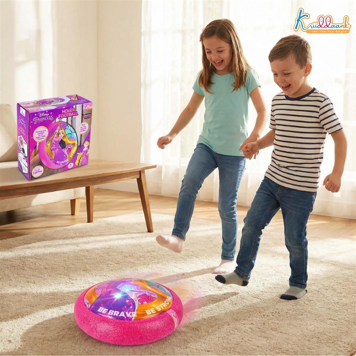 Kriiddaank Disney Princess Hover Football - Indoor Air Power Soccer Ball with LED Lights & Foam Bumper - Pink
