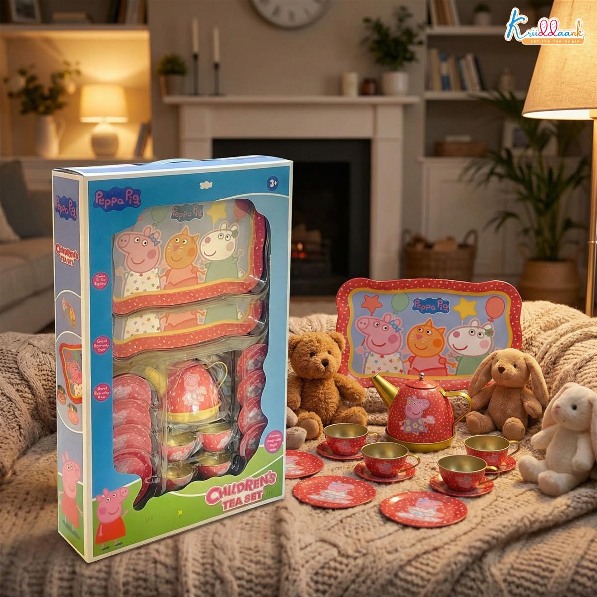 Kriiddaank Peppa Pig 14-Piece Portable Tin Tea Set for Kids