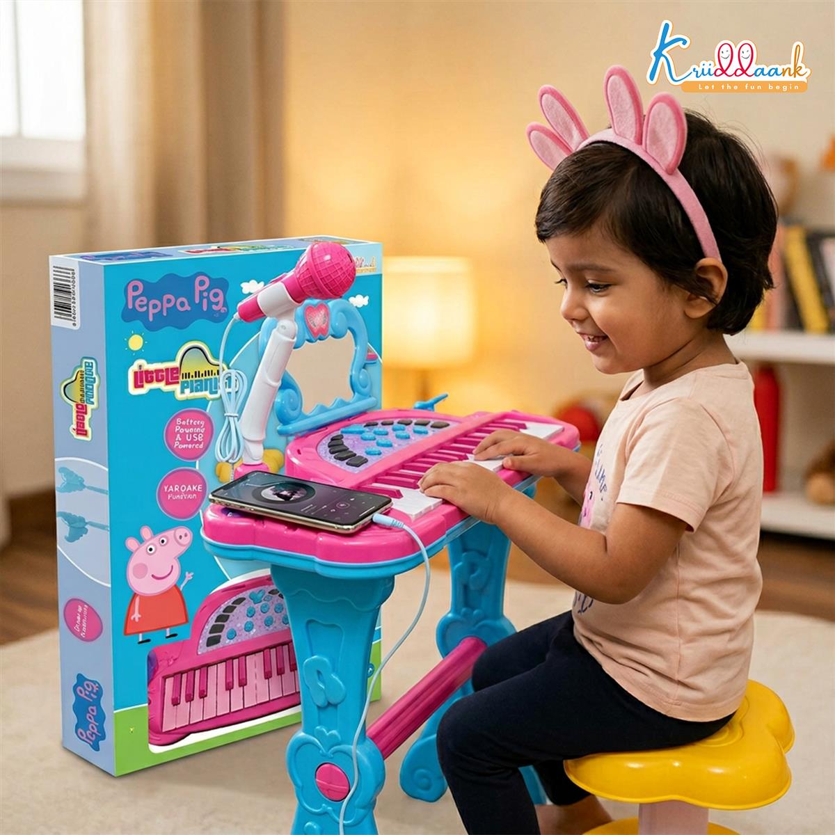 Kriiddaank Hasbro Peppa Pig Little Pianist Keyboard with Microphone & Stool