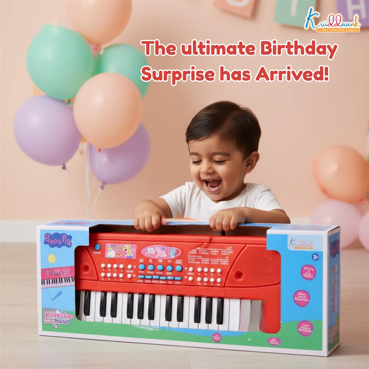 Kriiddaank Peppa Pig Theme Musical Keyboard Piano for Toddlers with Microphone & USB