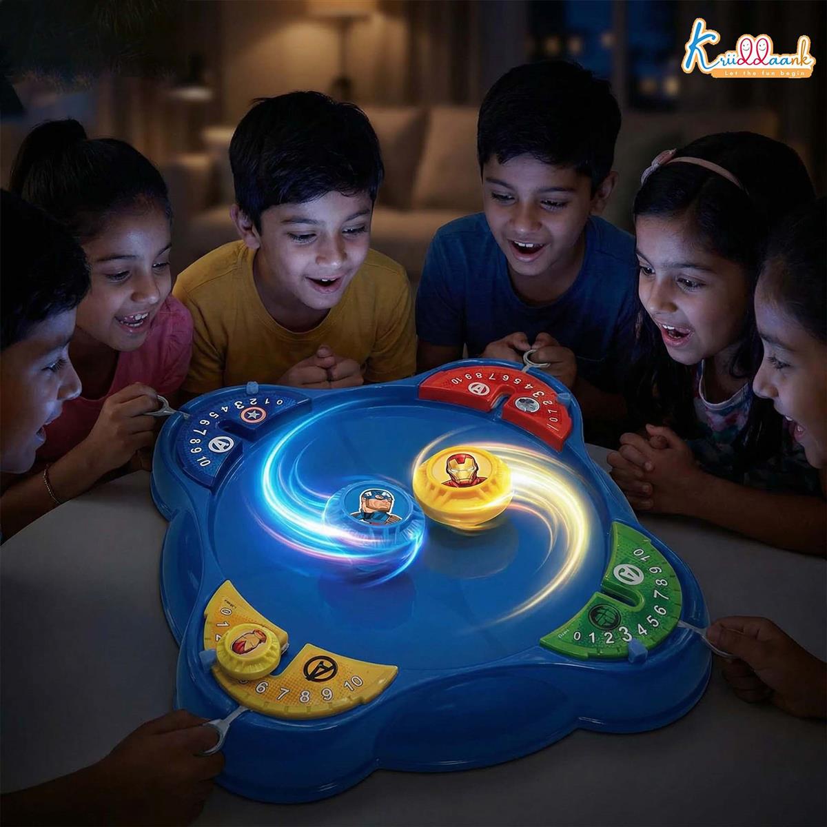 Kriiddaank Marvel Avengers Theme Spinning Top Battle Set - Includes 1 Arena Base, 4 Rip Cords & 4 Tops