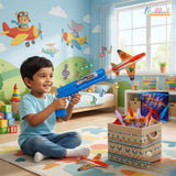 Kriiddaank Soft Aircraft Launcher Toy - Includes 4 Foam Glider Planes - Blue Manual Catapult Gun for Kids 3+ Years