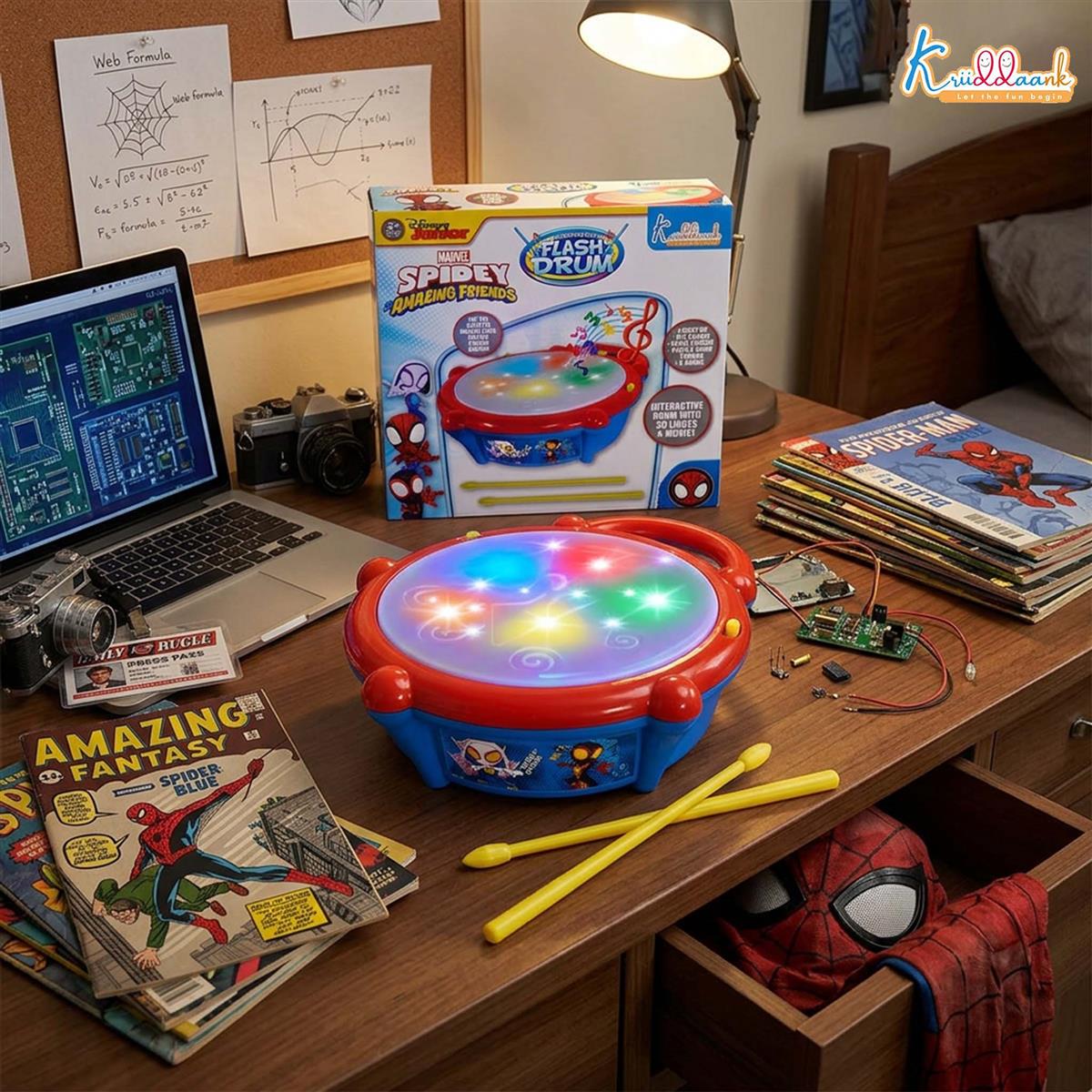 Kriiddaank Marvel Spiderman Theme Flash Drum for Kids