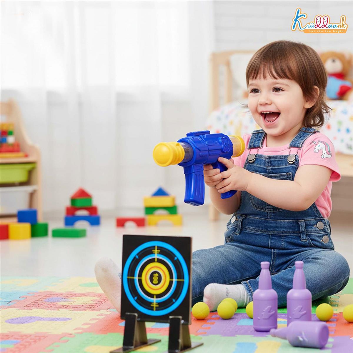 Kriiddank Foam Dart Gun Soft Ball Air-Powered Blaster Toy for Kids - Shooting Game with Target Boards & 16 Pieces
