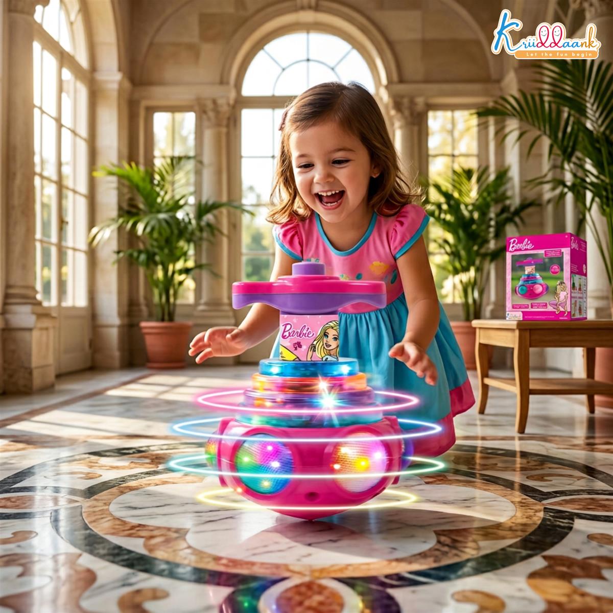 Kriiddaank Dizzy Glow Top Barbie - Musical Spinning Top Toy with 360 Degree Rotation