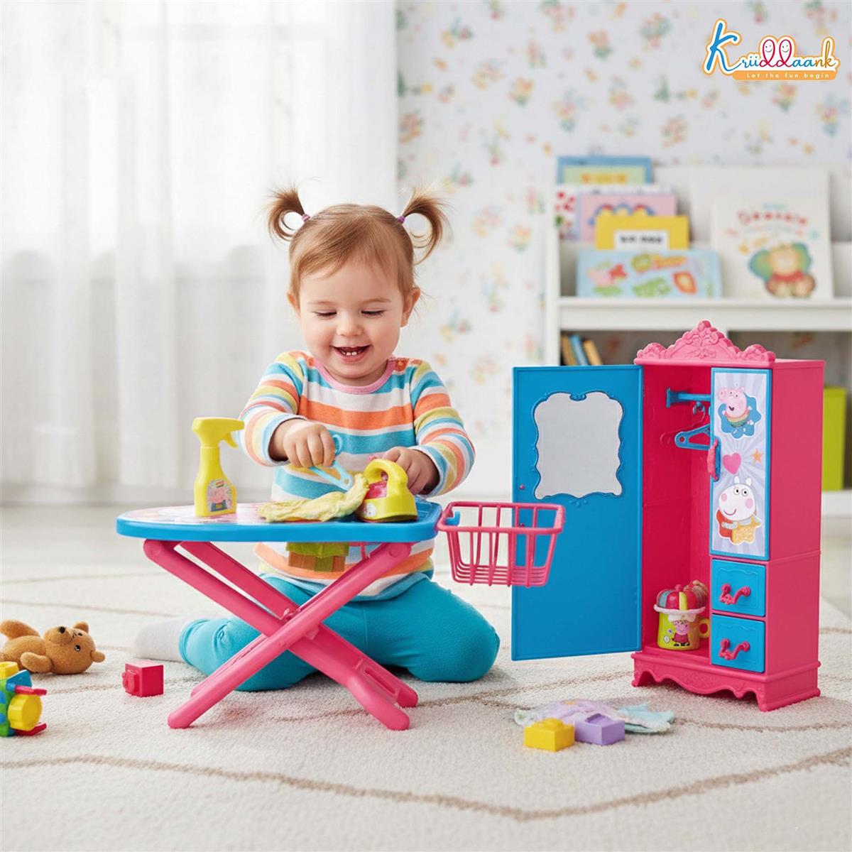 Kriiddaank Hasbro Peppa Pig Iron Playset - Kids Laundry & Ironing Board Toy with Lights & Sound