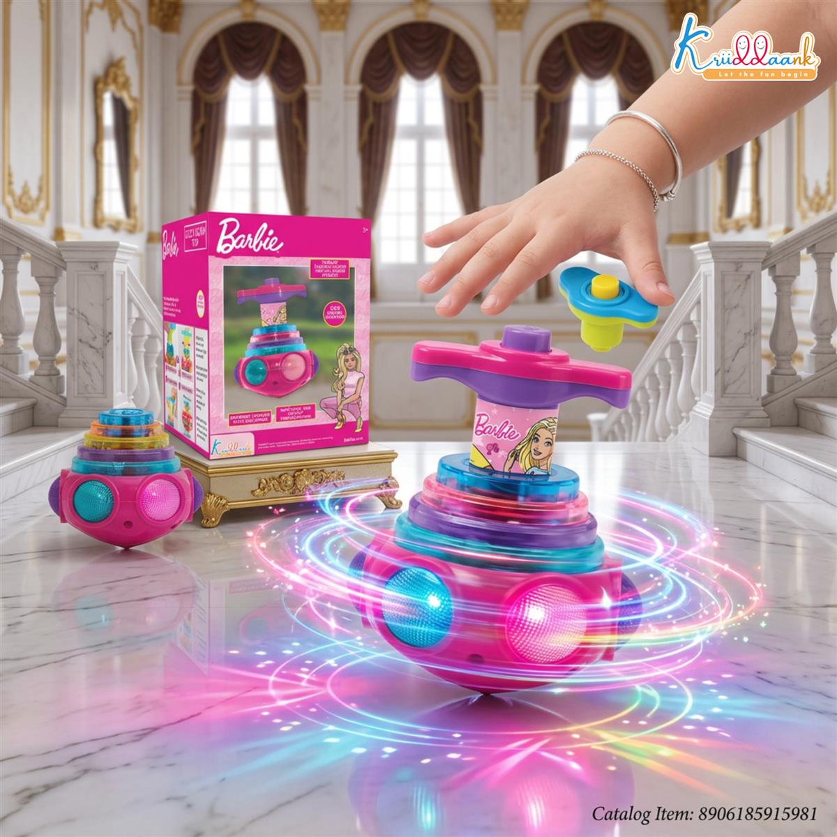Kriiddaank Dizzy Glow Top Barbie - Musical Spinning Top Toy with 360 Degree Rotation
