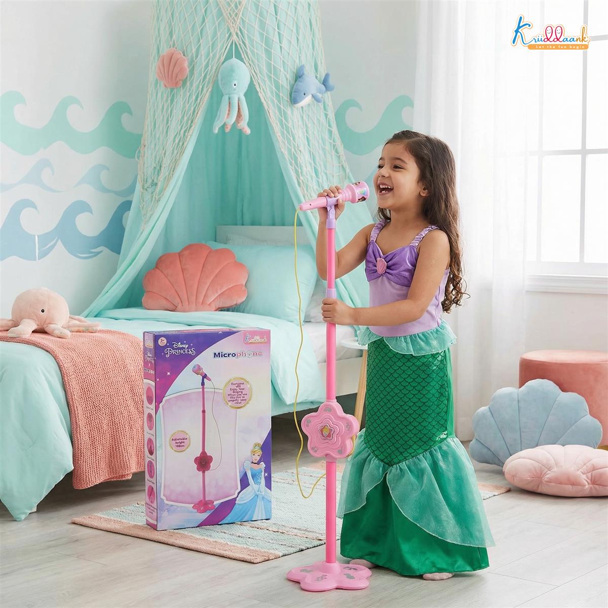 Kriiddaank Disney Princess Portable Karaoke Microphone for Kids with Adjustable Stand (Up to 106cm)