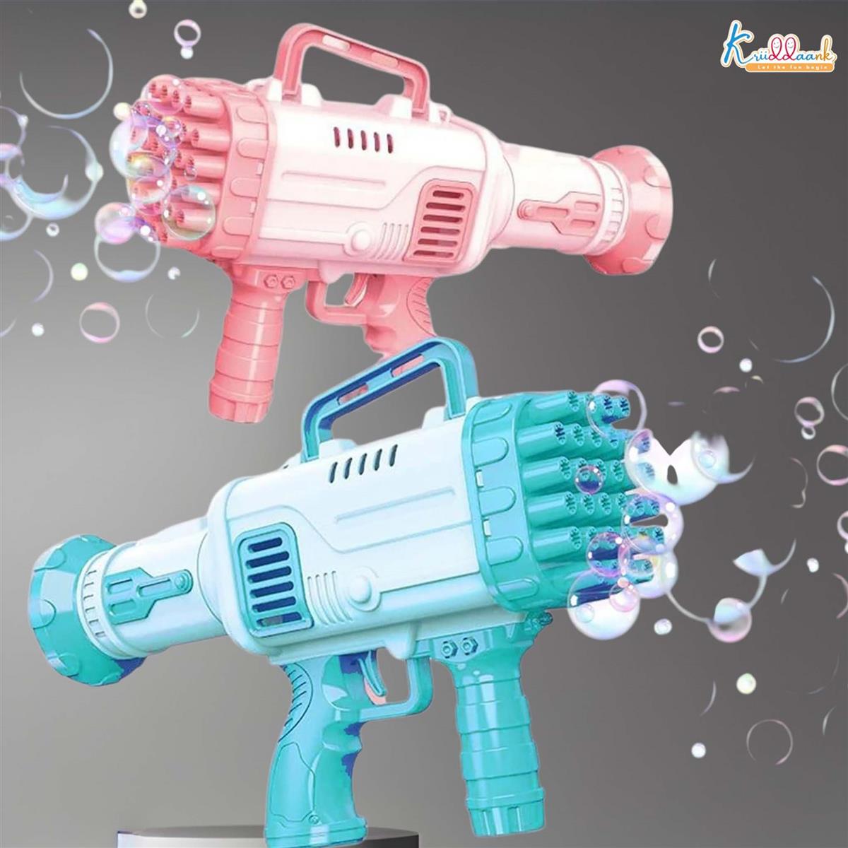 Kriiddaank Automatic 36-Hole Bubble Gun Blaster for Kids | Musical Battery Operated Bubble Blower Machine with Solution & Tray