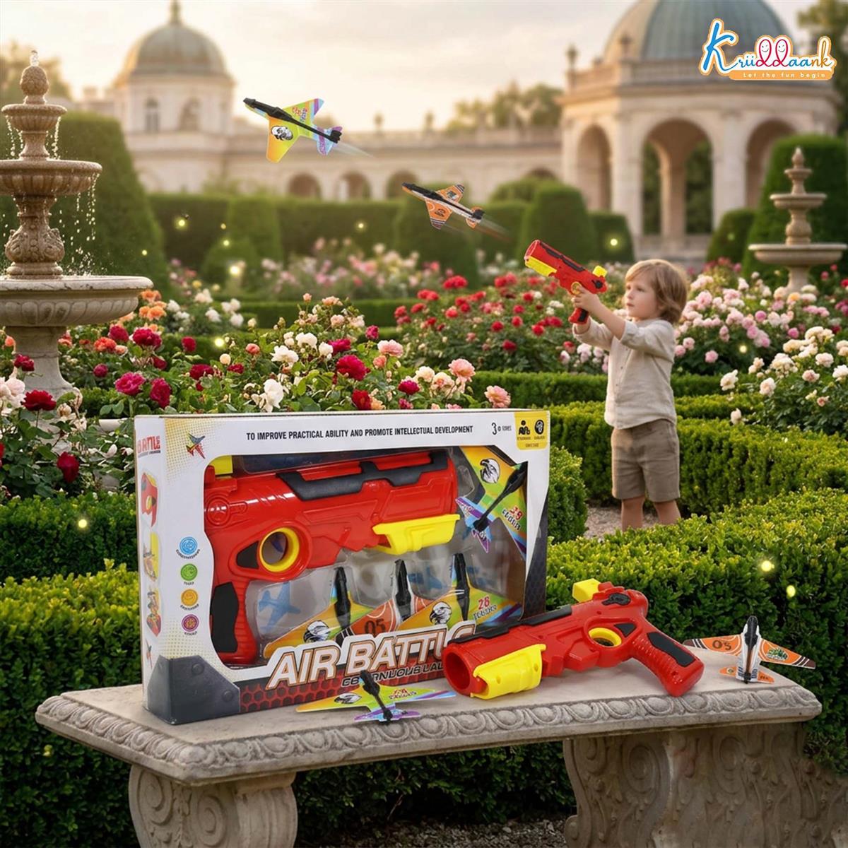 Kriiddaank Bullet Airplane Launcher Gun Playset with Sound for Kids | Soft Bullet Blaster Toy with 4 Foam Glider Planes