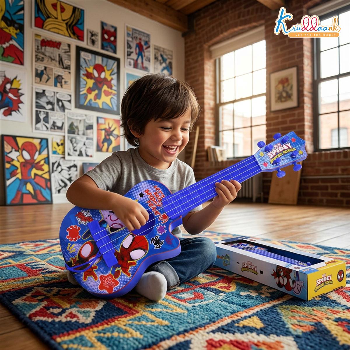 Kriiddaank Spiderman 4-String Small Toy Guitar for Kids