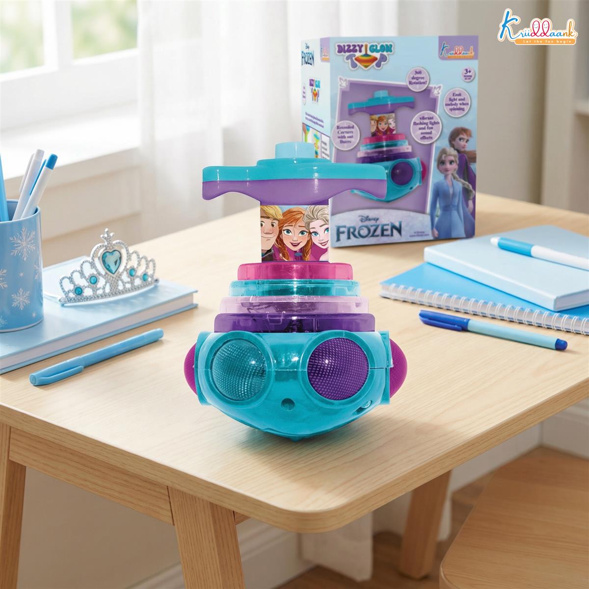 Kriiddaank Frozen Dizzy Glow Top - LED Light & Music Spinning Top Toy for Kids,