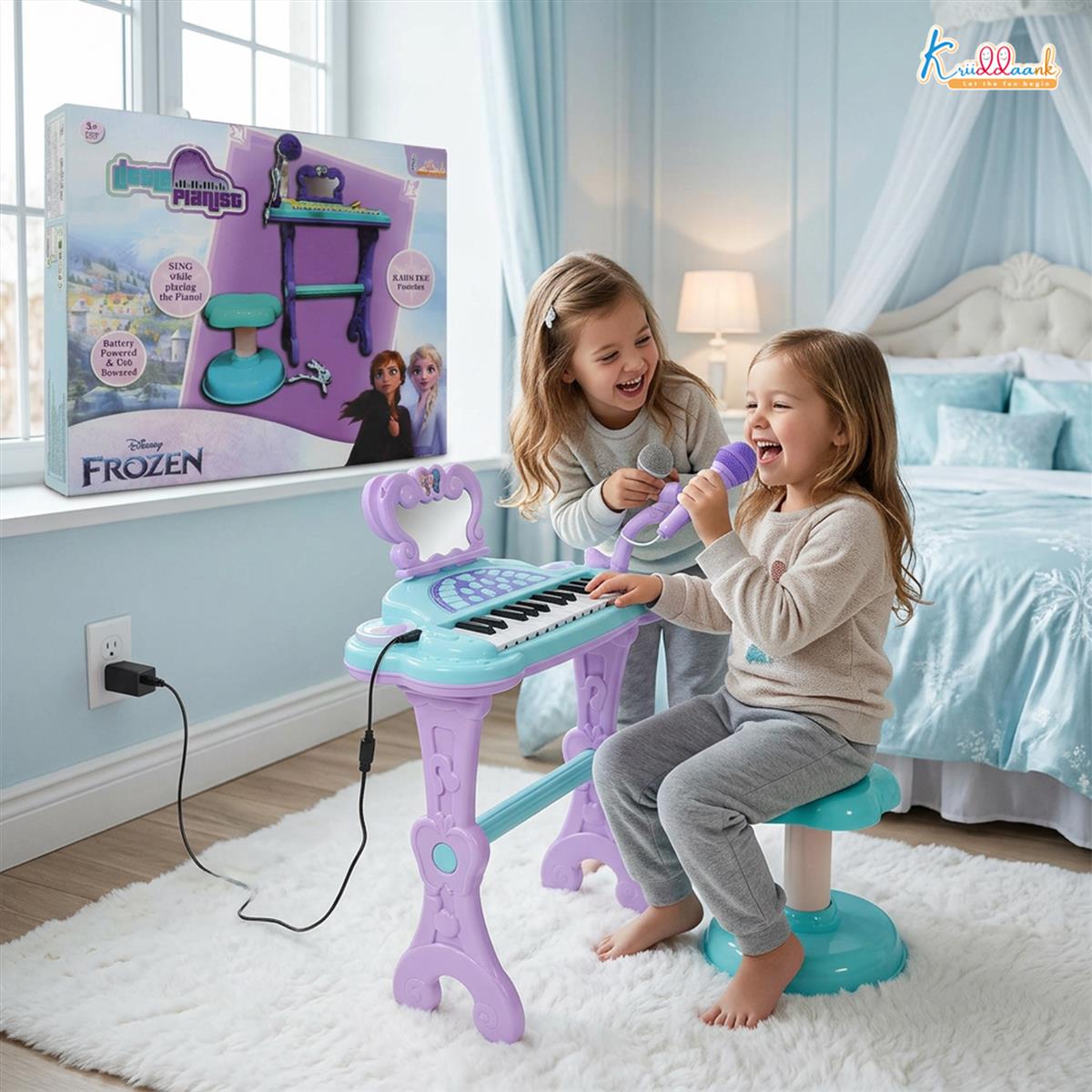 Kriiddaank Frozen-Themed Little Pianist Keyboard with Microphone & Stool