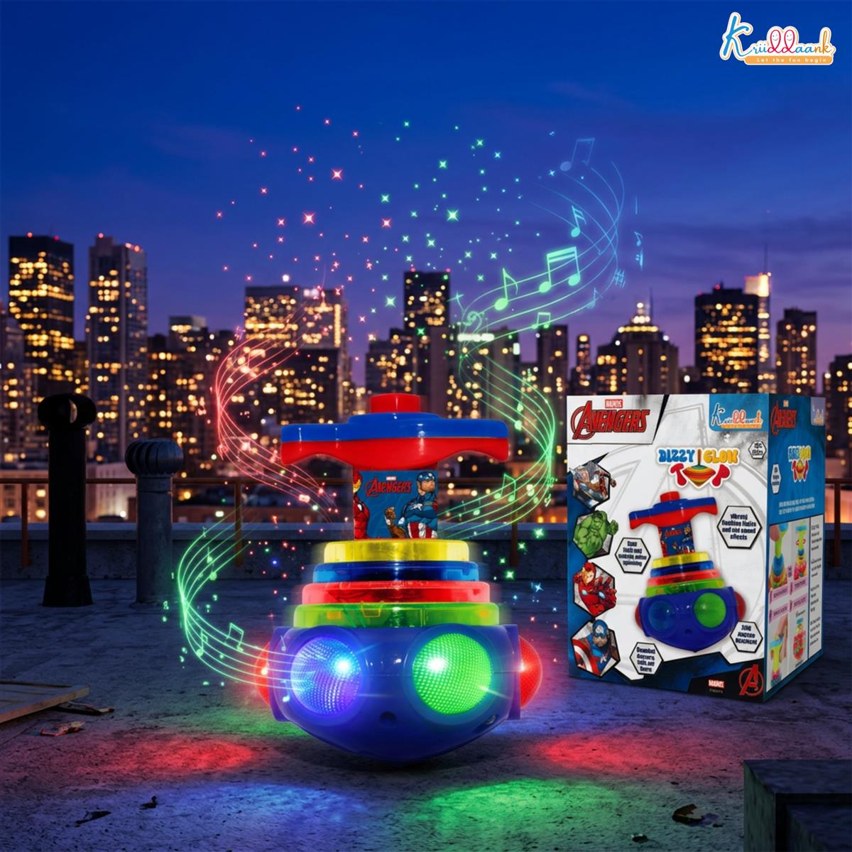 Kriiddaank Avengers Dizzy Glow Top - LED Light Up & Musical Spinning Toy for Kids