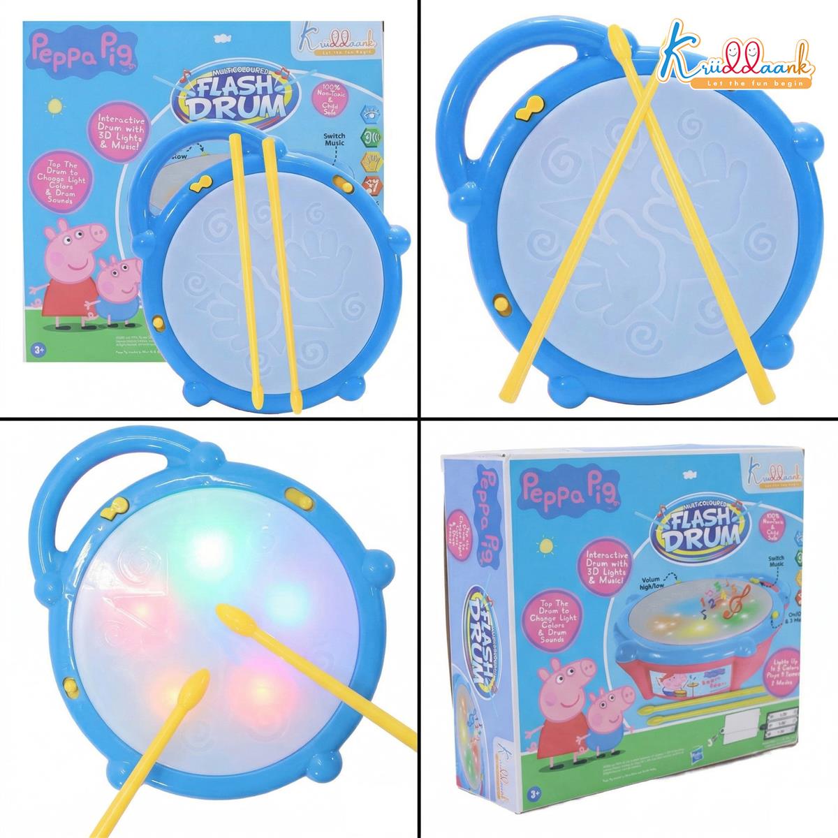 Kriiddaank Hasbro Peppa Pig Theme Flash Drum Musical Toy with 3D LED Lights