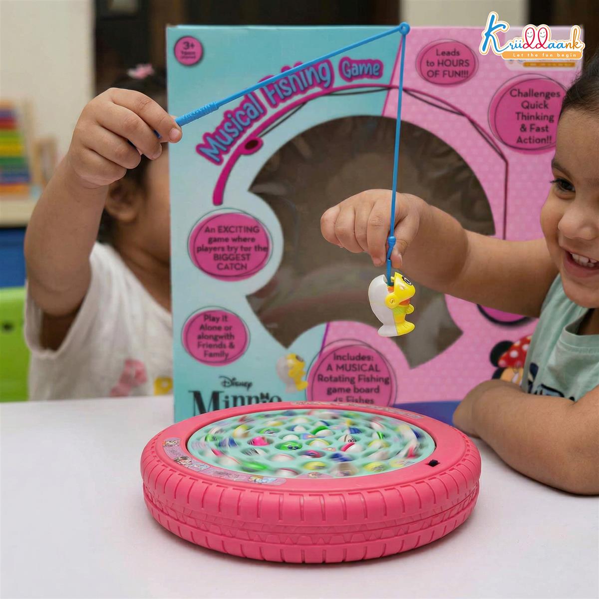 Kriiddaank Minnie Kriiddaank Mouse Musical Fishing Game - Rotating Battery Operated Pond with 21 Fish & 4 Fishing Poles