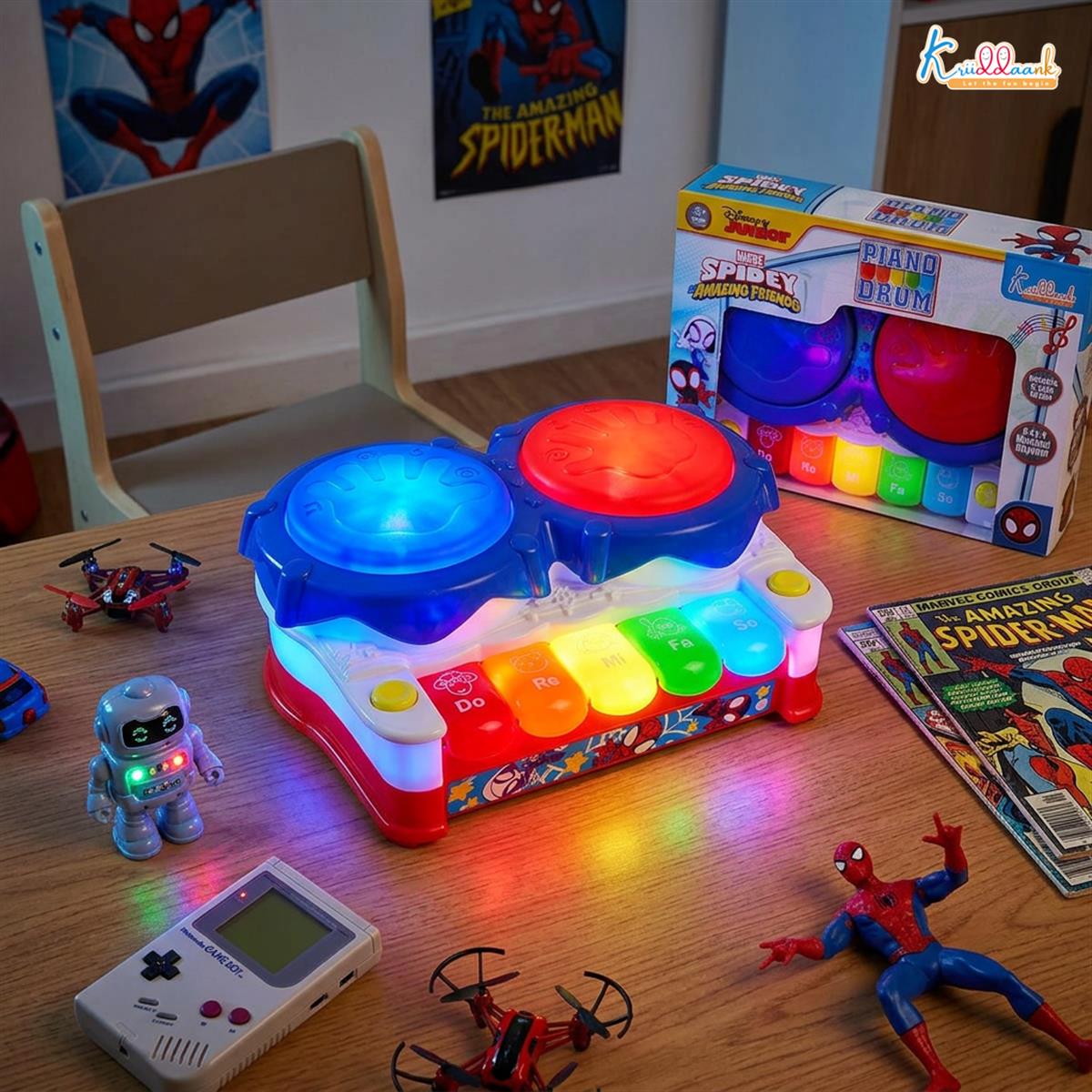 Kriiddaank Spiderman Theme 2-in-1 Drum and Piano Music Toy for Kids