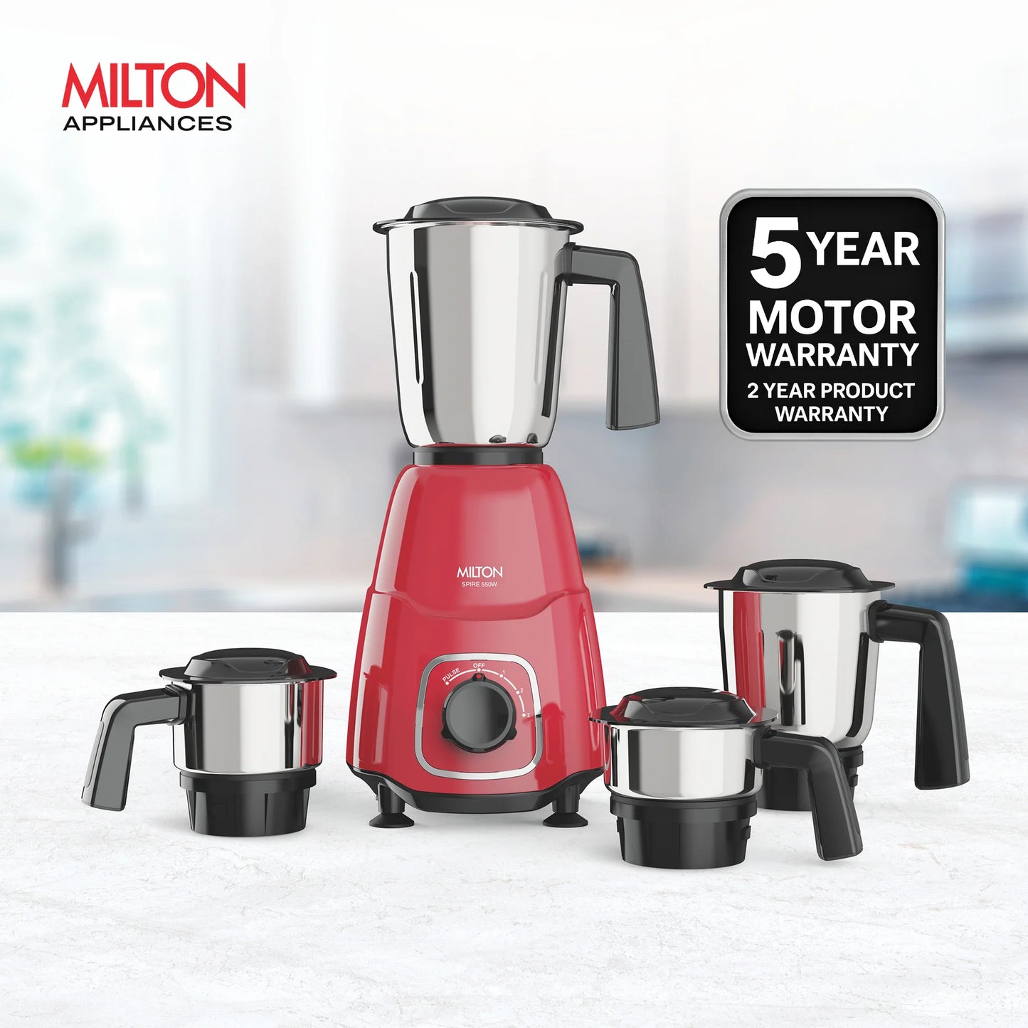 Milton Spire Mixer Grinder Red 3Jar