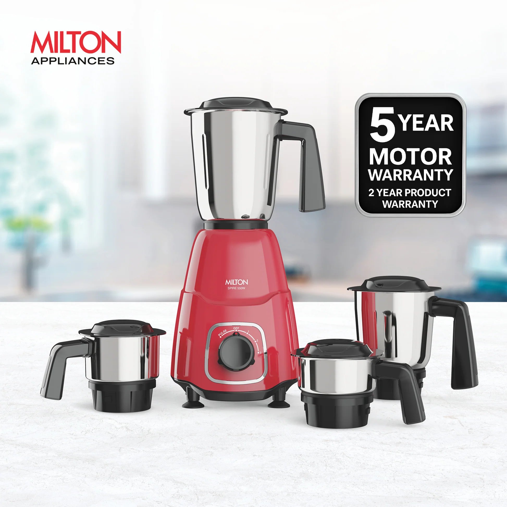 Milton Spire Mixer Grinder Red 3Jar