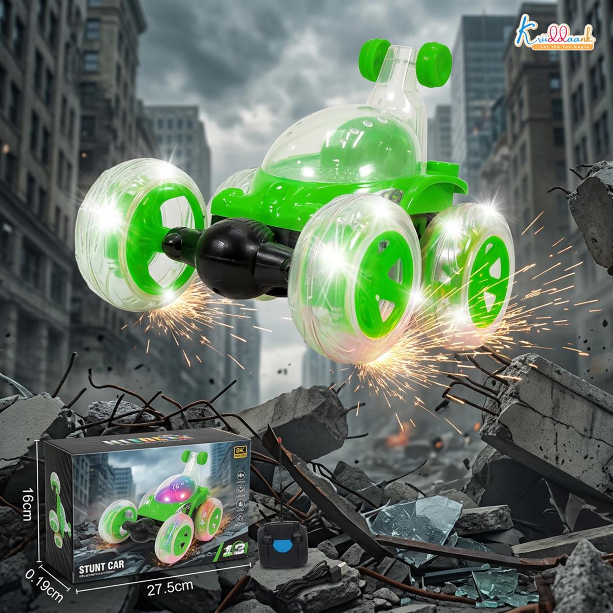 Kriiddaank Double-Sided RC Stunt Car - 360Â° Spin High
