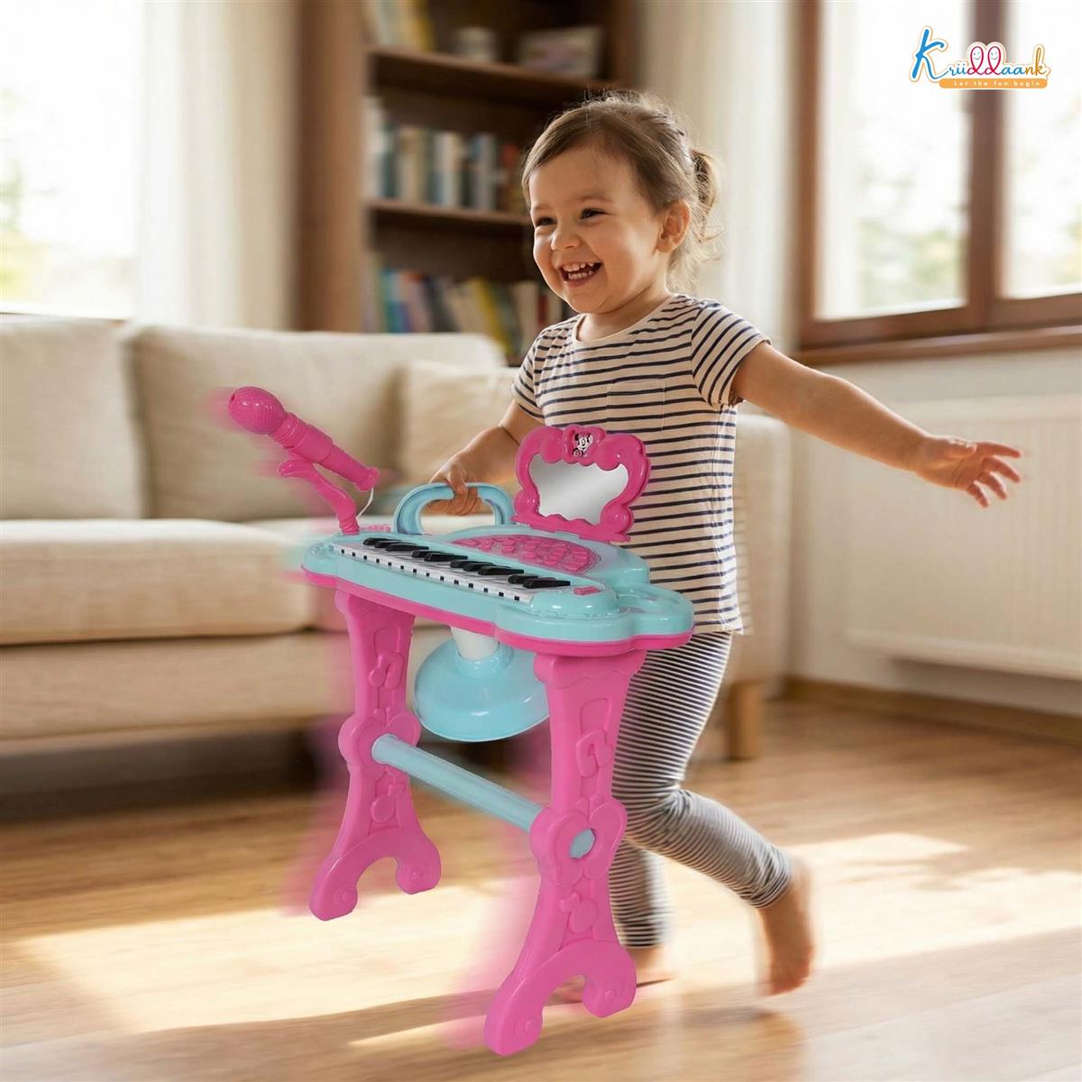 Kriiddaank Minnie Mouse Little Pianist Keyboard for Girls â€“ Musical Toy with Microphone, Stool & Dress