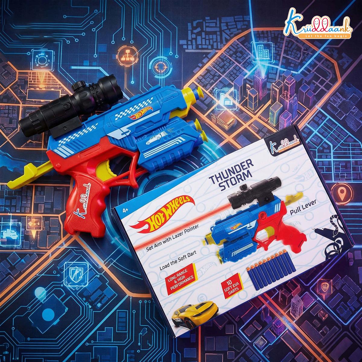 HW Thunder Storm Strike Blaster Toy Gun with Laser Pointer & 10 Soft EVA Darts, High-Velocity Multi