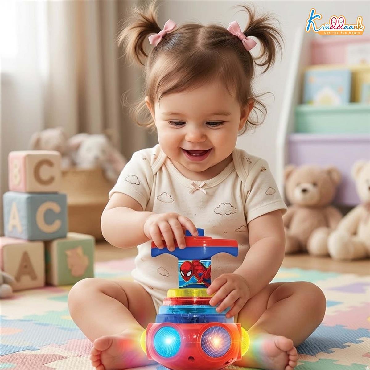 Kriiddaank Dizzy Glow Top - Spiderman Musical Spinning Toy with Vibrant Flashing Lights