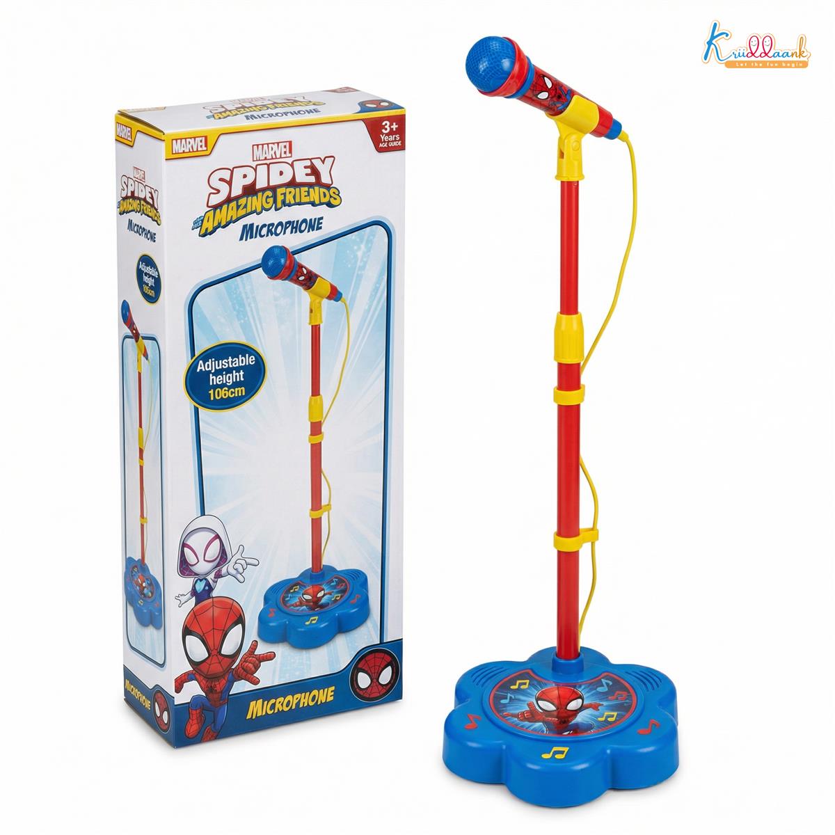 Kriiddaank Spiderman Microphone Stand for Kids - Portable Karaoke Set with Adjustable Stand (up to 106cm)