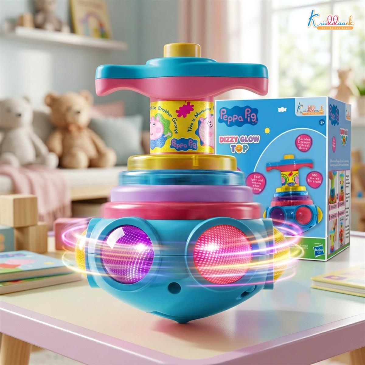 Kriiddaank Peppa Pig Dizzy Glow Top - Musical Spinning Top Toy with LED Flashing Lights,