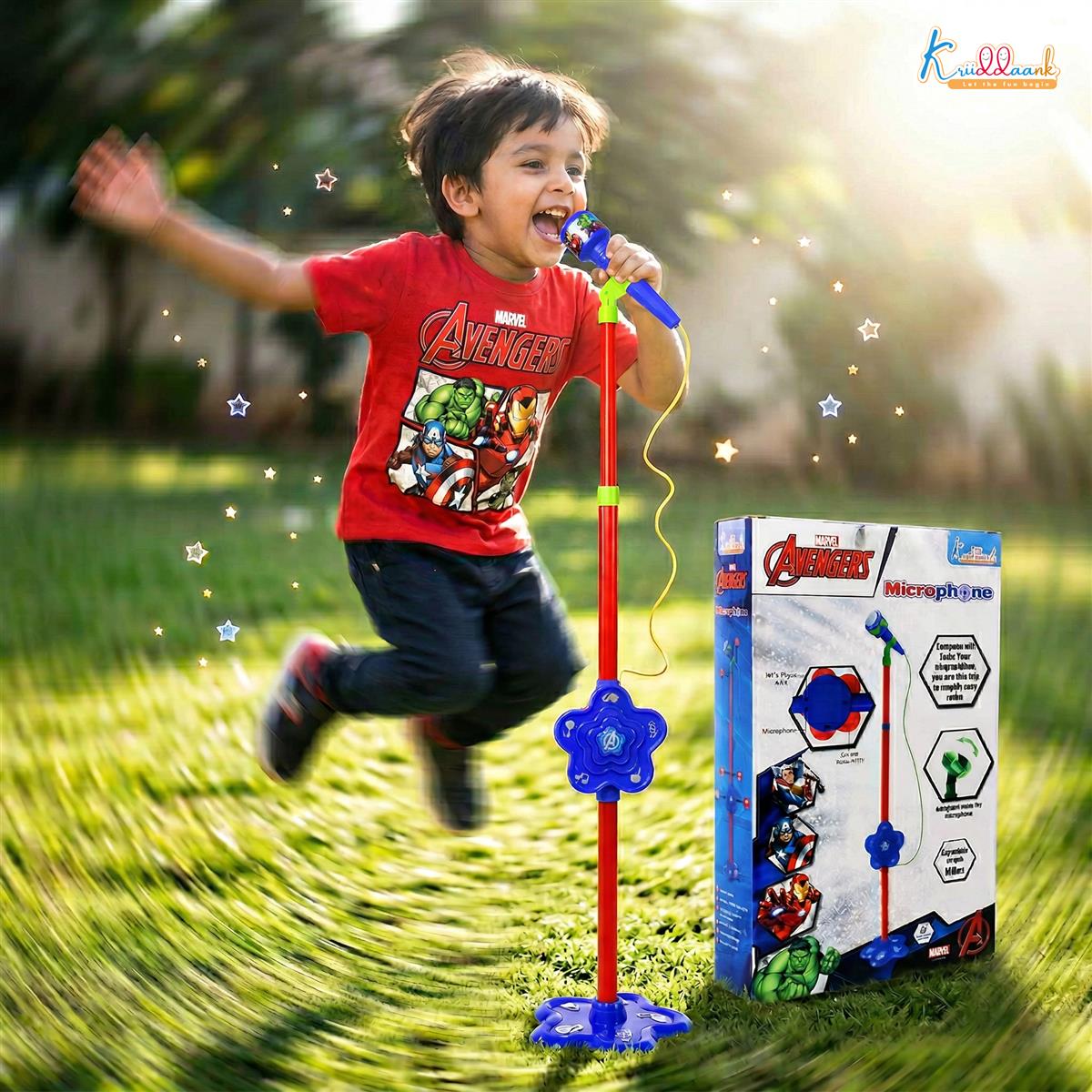 Kriiddaank Marvel Avengers Karaoke Microphone with Adjustable Stand for Kids Red