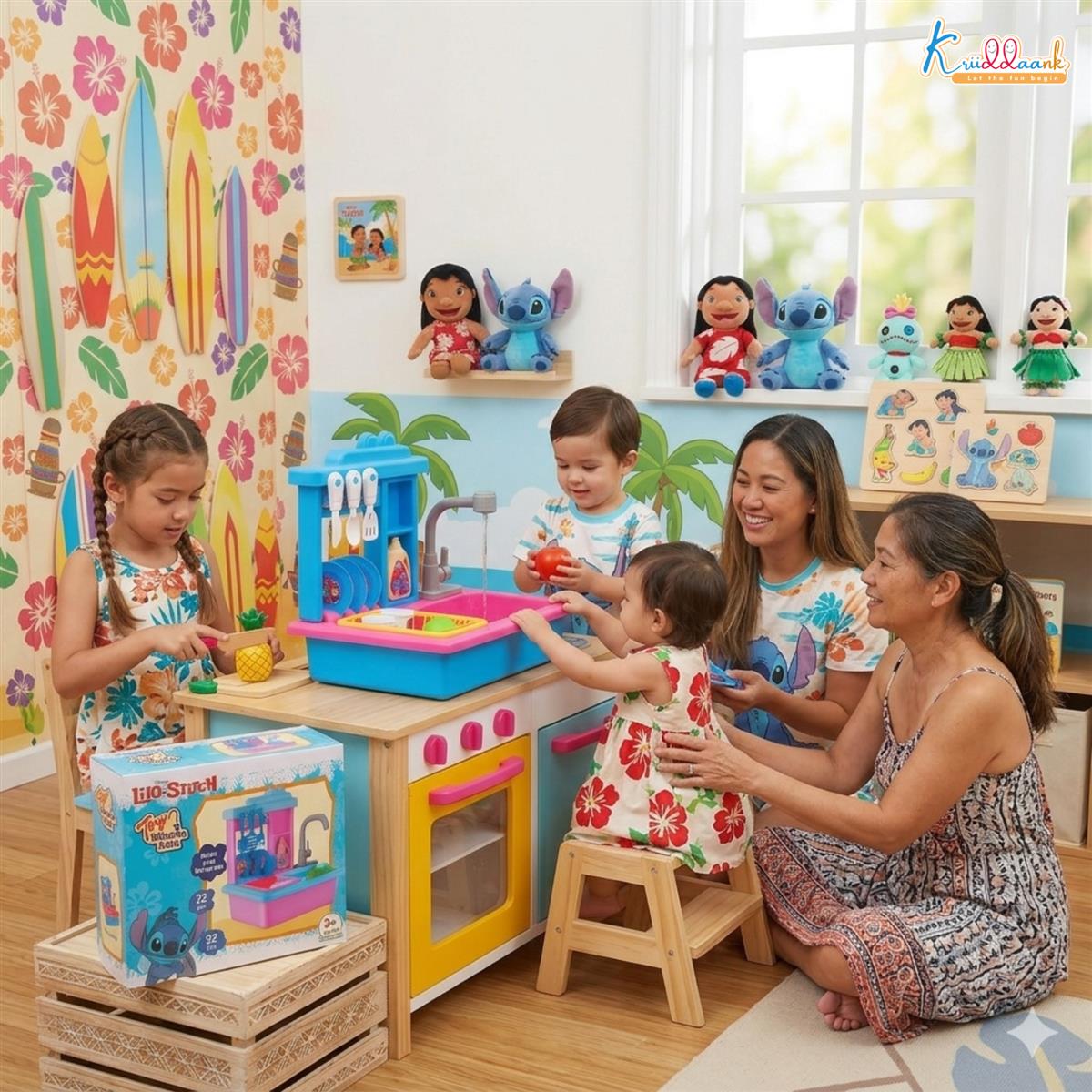 Kriiddaank Stitch Toy Kitchen Sink Playset with Electric Faucet & Running Water - 22 Pcs