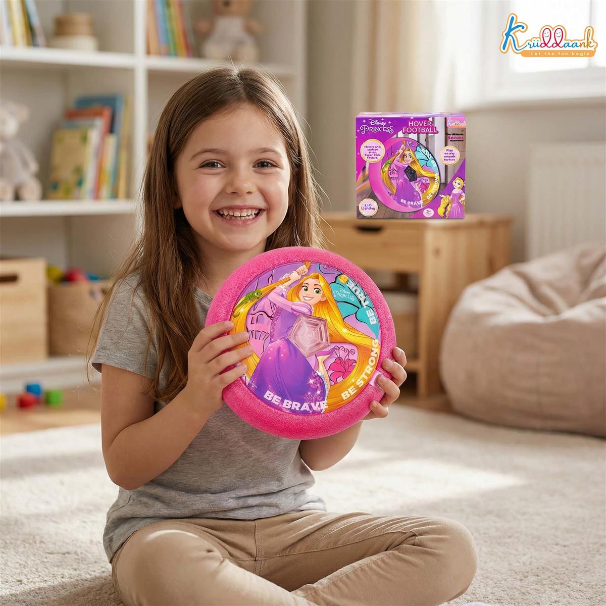 Kriiddaank Disney Princess Hover Football - Indoor Air Power Soccer Ball with LED Lights & Foam Bumper - Pink