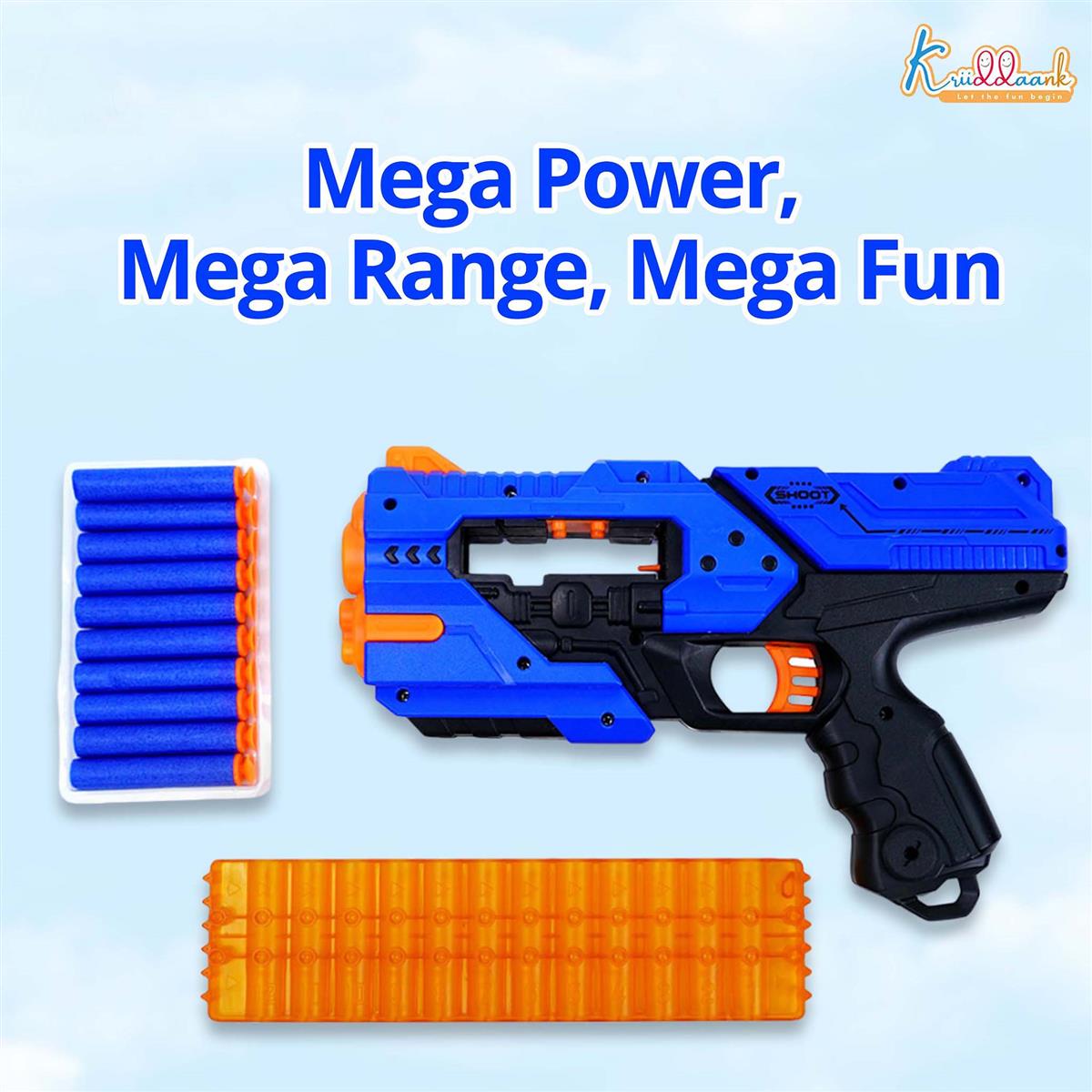 Mega Shooter Blaster Toy for Kids - Soft Bullet Gun with 12 Foam Darts, Long Range Shooting Toy, Safe Pretend Play Blaster for Boys and Girls 3+ Years, Multicolor