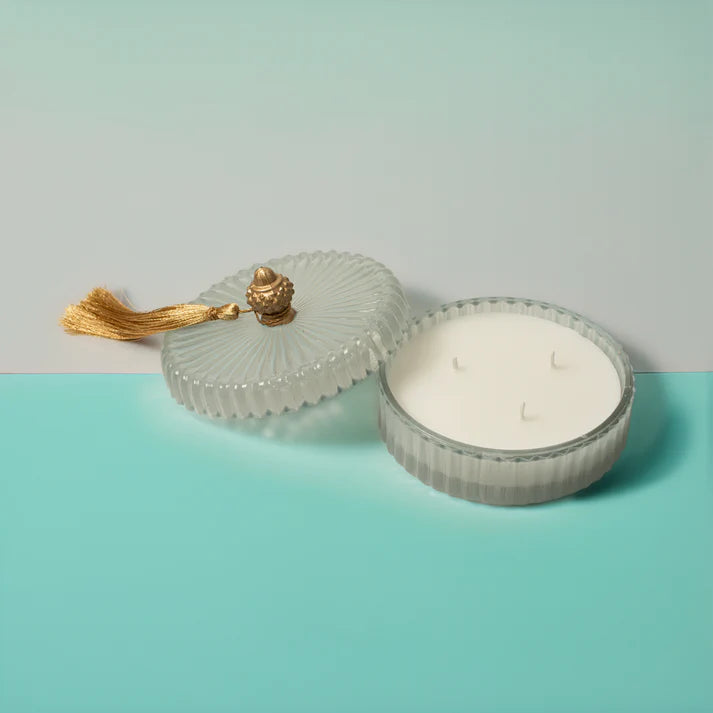 Lerrica  Fluted Aura Tassel Bowl Candle - Sky Blue 200GM
