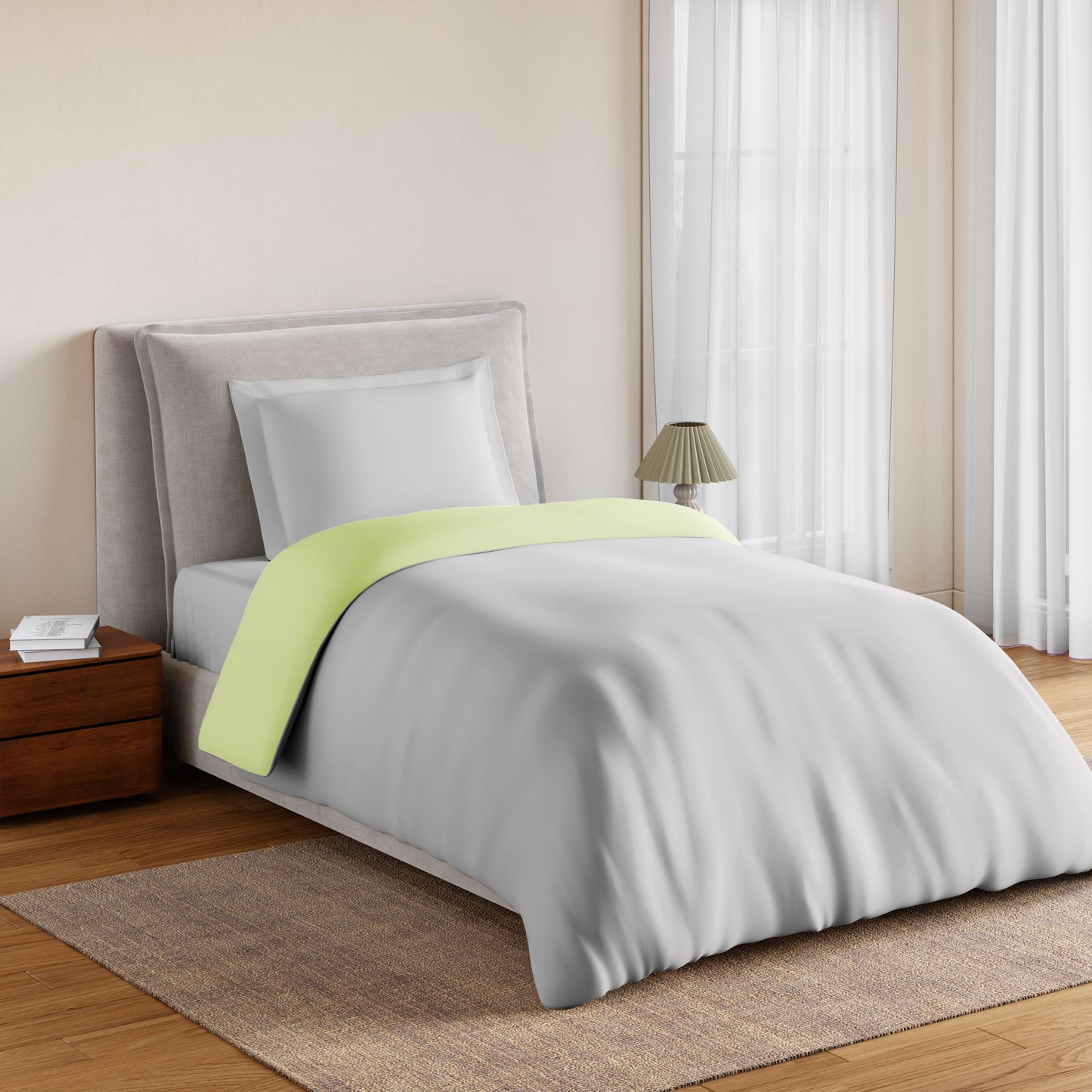 Spaces Essentials 100% Cotton Single Quilt, 170 TC, Solid, Silver Cloud/Tea