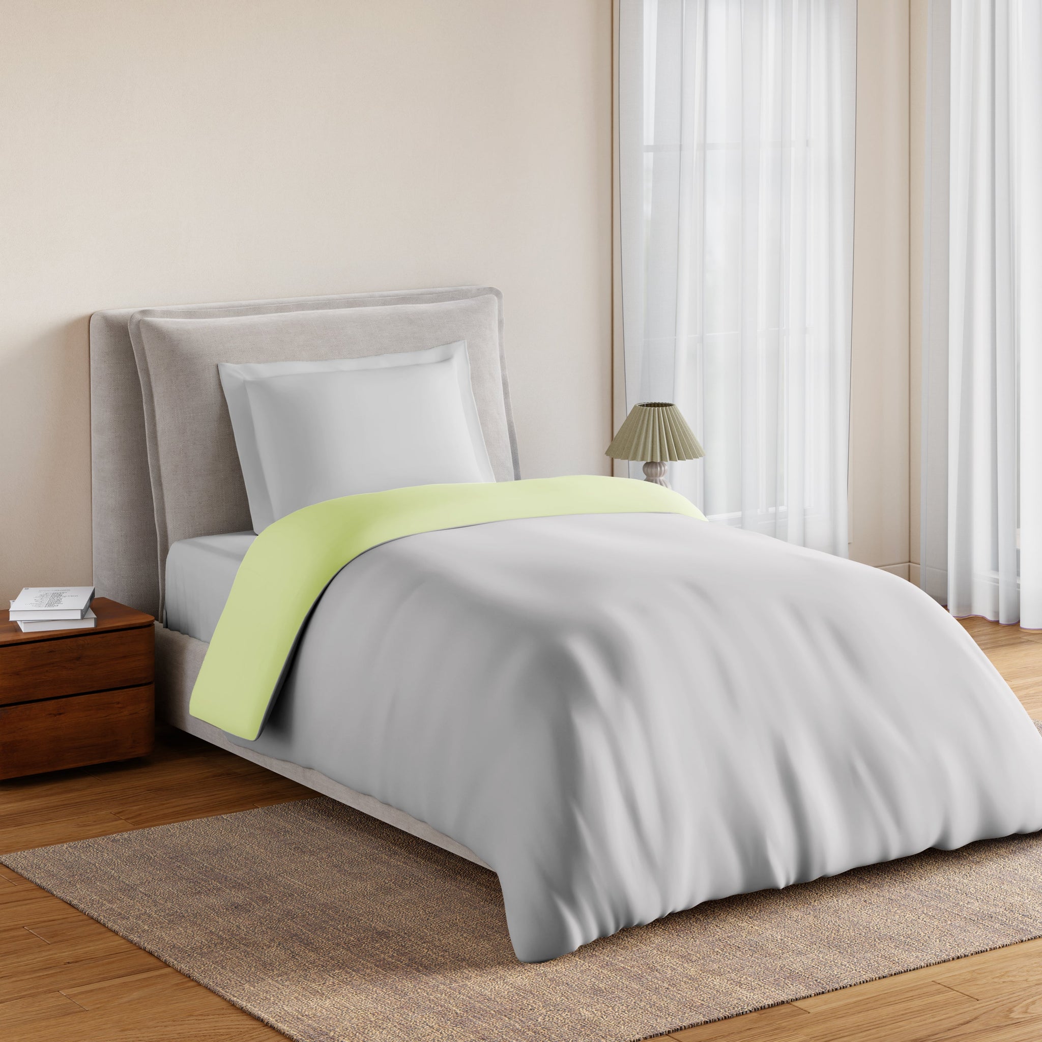 Spaces Essentials 100% Cotton Single Quilt, 170 TC, Solid, Silver Cloud/Tea