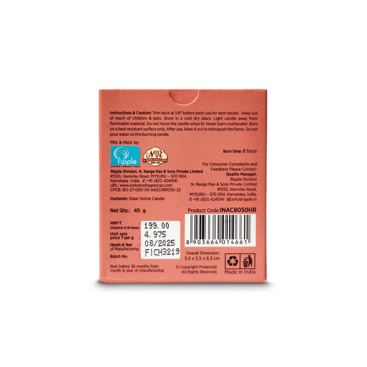 IRIS Happy Raspberry Frosted Shot Glass Scented Candle 40gm