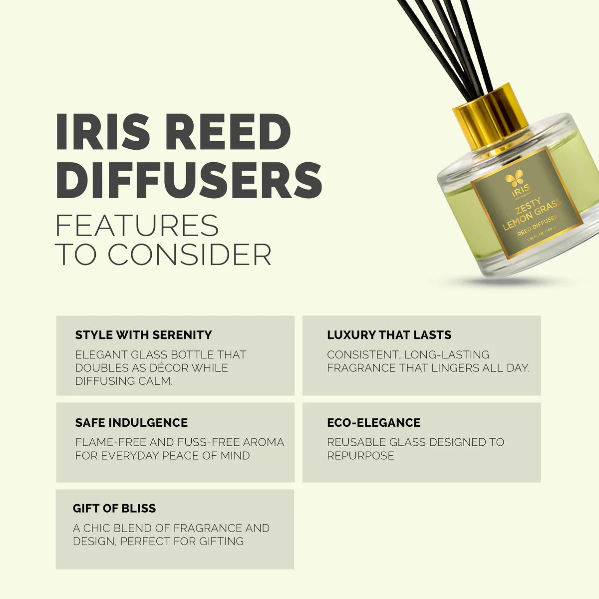 IRIS Zesty Lemongrass Aroma Reed Diffuser Set 100ml