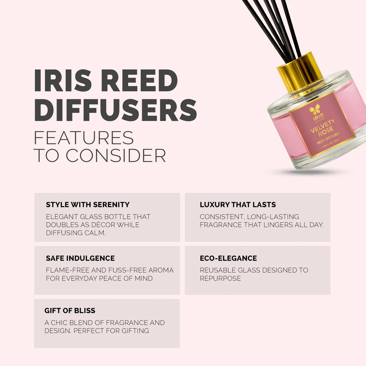 IRIS Velvety Rose Aroma Reed Diffuser Set 100ml