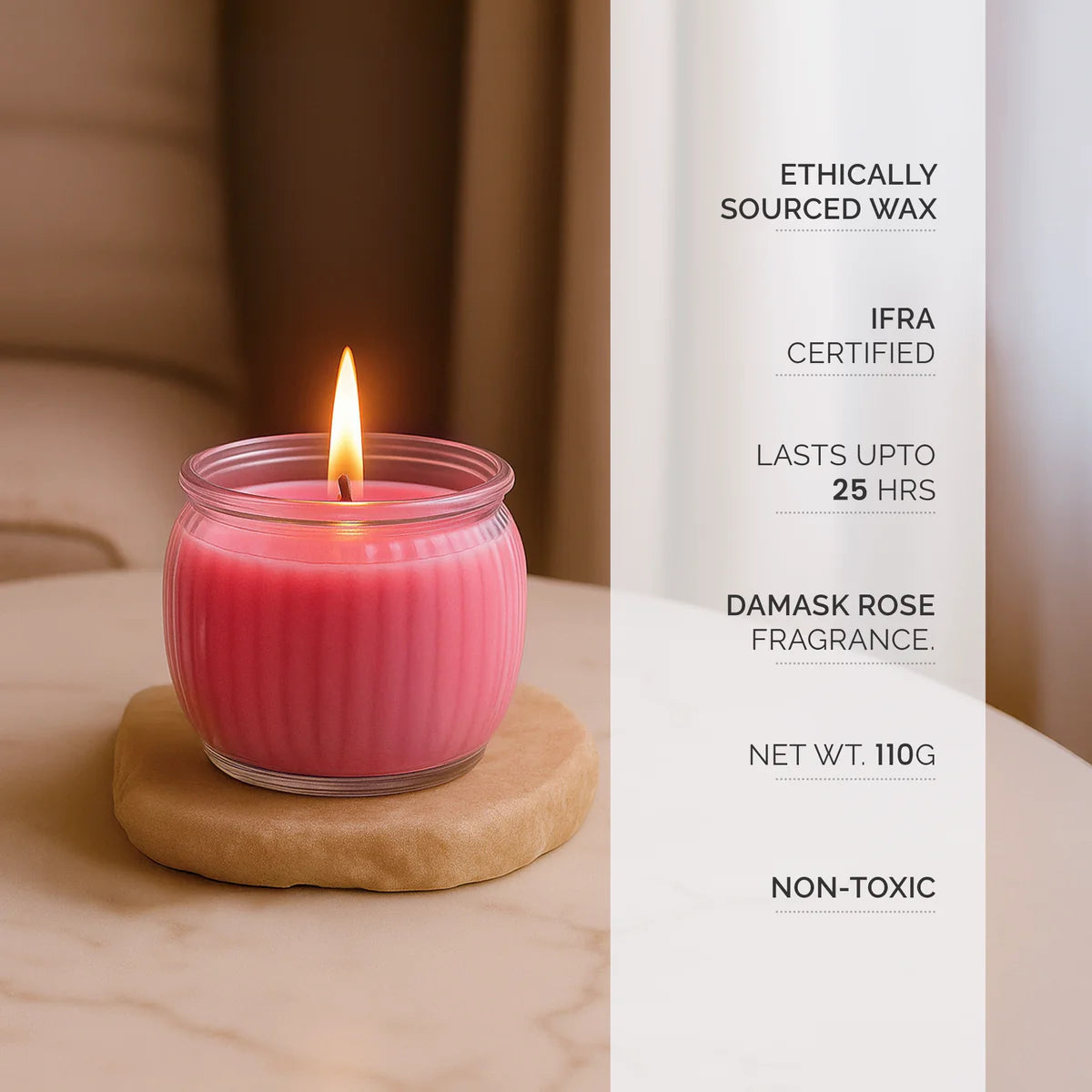 IRIS Ribbed Jar candle - Damask Rose 110GM