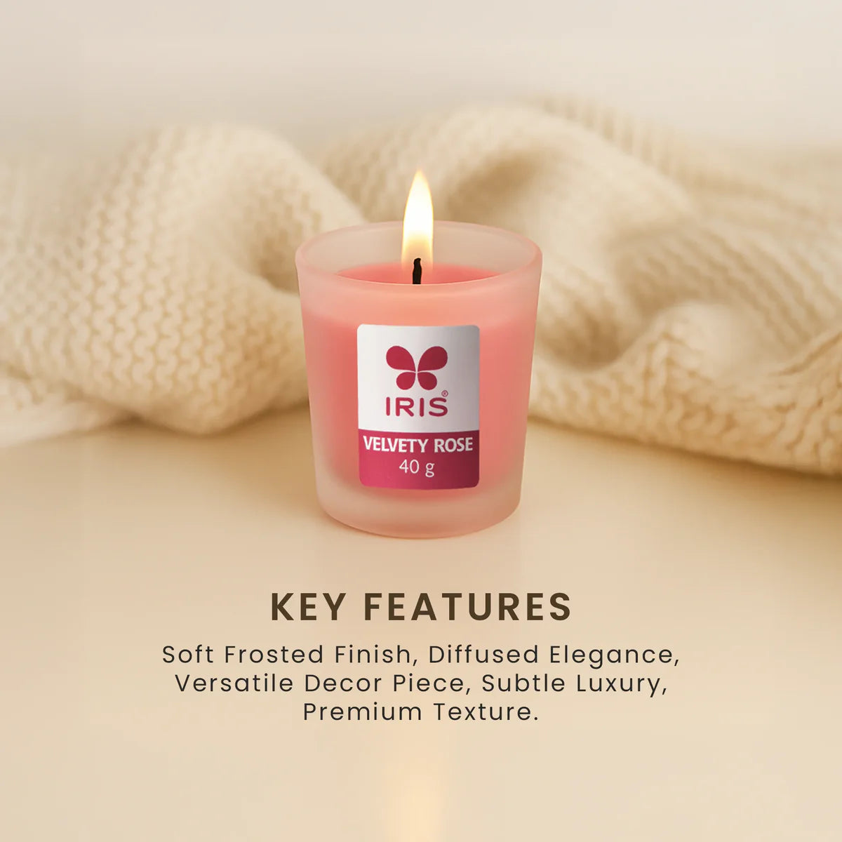 IRIS Velvety Rose Frosted Shot glass scented candle 40gm